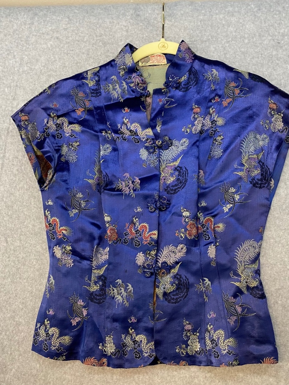 Vintage Blue Satin Size 34 Cheongsam  (Chinese Reminiscent) Top by Hong Kong CO